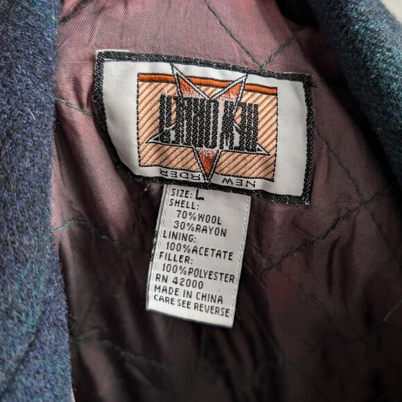 90s Vintage Green Plaid Wool Coat Utility Chore Jacket Oversize Flannel Large - Picture 8 of 9